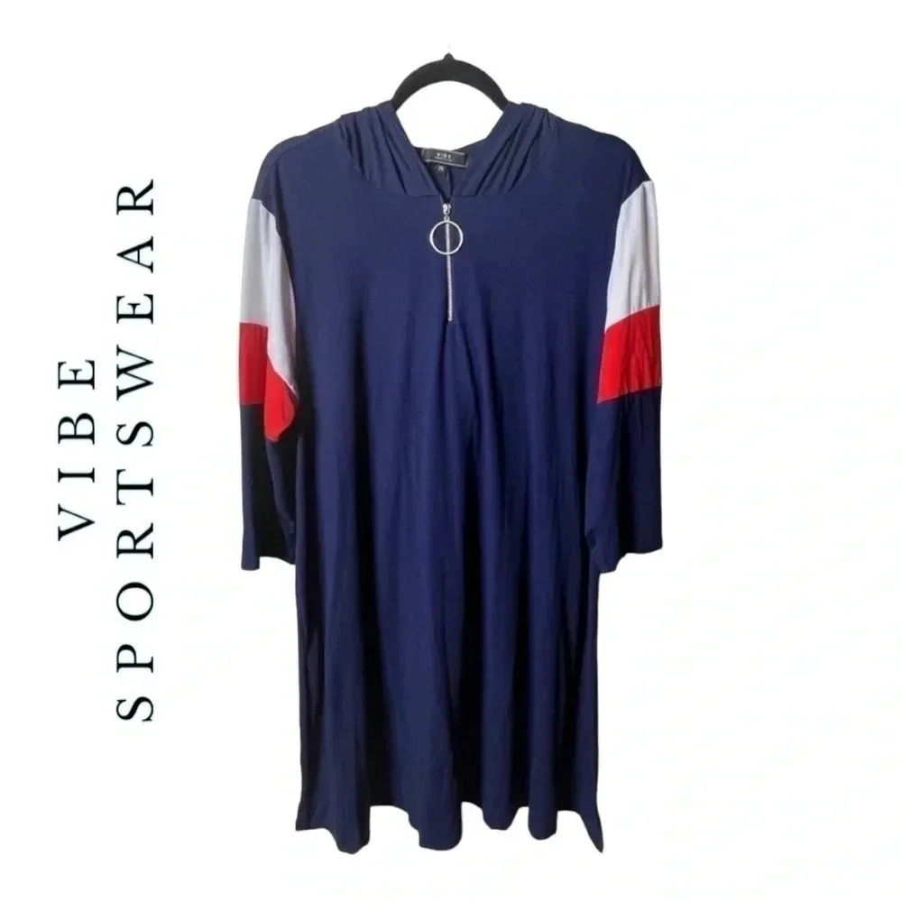 0374. VIBE SPORTWEAR DRESS NAUTICAL BLUE RED AND WHITE 1/4 ZIPPER‎ SIZE 2X